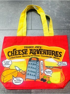 Trader Joe's Cheese Adventures Tote - Red with Yellow Handles